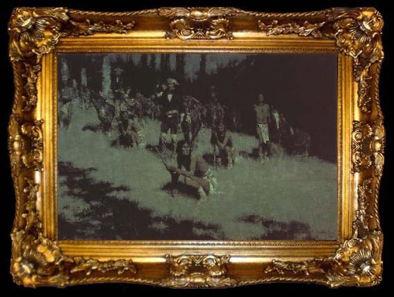 framed  Frederic Remington Apache Scouts Listening (mk43), ta009-2